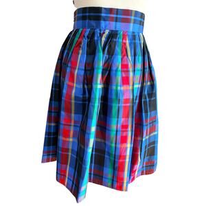 Vintage Taffeta Plaid Skirt Full Pleated High Waist Preppy Womens M Derby